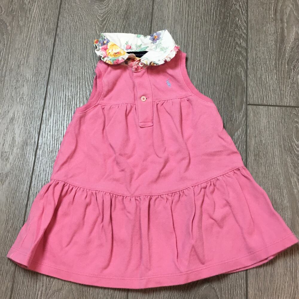 Ralph Lauren Pink Dress with floral ruffle trim sleeveless 12M